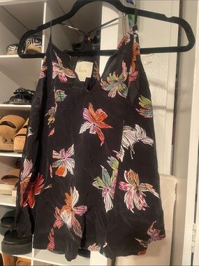 Maeve Black Floral V-Neck Sleeveless Top